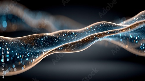 Obraz na płótnie Abstract Blue Gold Particle Wave Digital Flow AI Art Glittering Energy w salonie