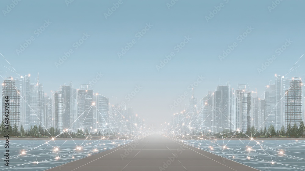 Futuristic Cityscape Smart City Technology Network Connection Urban Development
