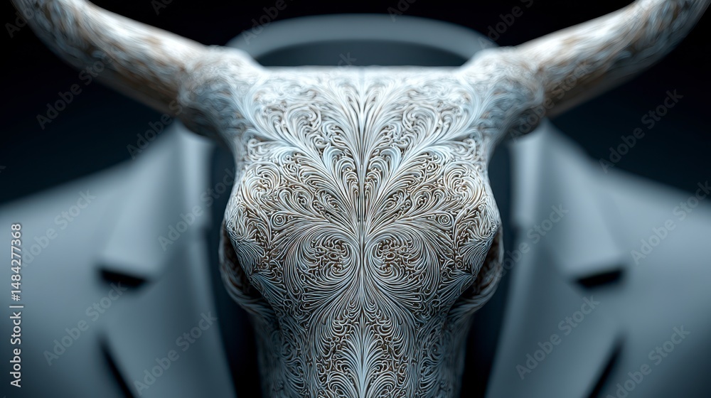 Intricate Ornate Bull Skull Art Business Concept Elegant Decor Modern Design