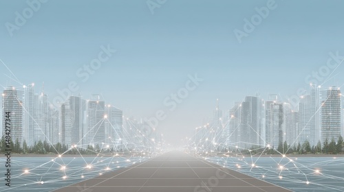 Obraz na płótnie Futuristic Cityscape Smart City Technology Network Connection Urban Development w salonie