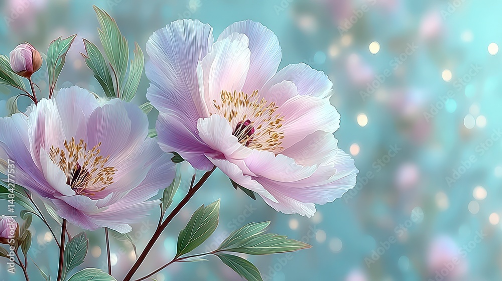 Delicate Pink Peony Flowers Bloom Soft Pastel Floral Background Nature Beauty