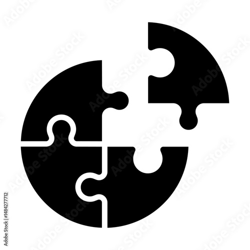Four unfinished puzzle pieces. Jigsaw challenge, circle shaped. Join together. Strategy game. Connect the parts isolated outline vector illustration. Monochromatic dot illustration
