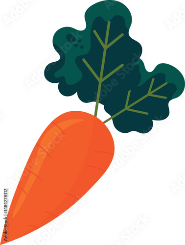Vector illustration of a carrot with leaves in a simple and decorative style. Perfect for graphic design, cooking projects, healthy eating, and vegetable-themed digital materials.