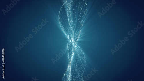 Abstract blue sphere of energy with magical glowing particles on blue background and a light core in the center,. 