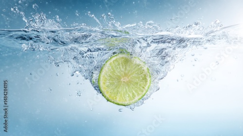 Lime Slice Splashing in Water Creating Beautiful Motion Effects