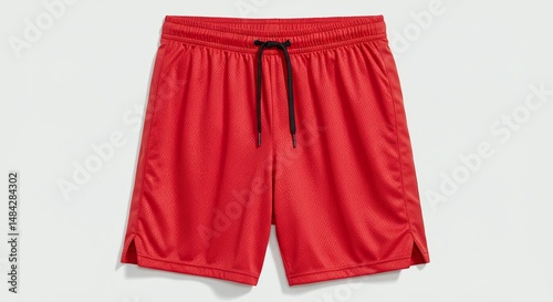 Vivid crimson mesh athletic shorts, breathable fabric with drawstring comfort