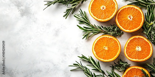 Fresh orange slices with rosemary and thyme