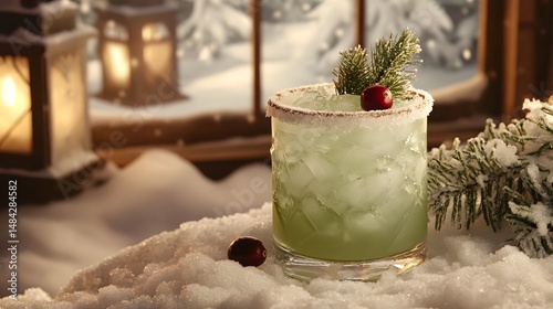 Frosted Pine Cocktail in a Winter Setting