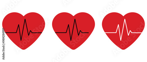 Red heart icon with sign heartbeat. Heart Beat or Pulse Signs. Heart beat pulse flat vector icon for medical apps and websites, hart vector illustration.