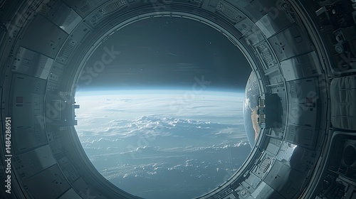 Fototapeta Naklejka Na Ścianę i Meble -  Vast Earth view from a space station's window