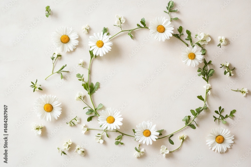 Obraz premium Delicate floral wreath arrangement on a light background.