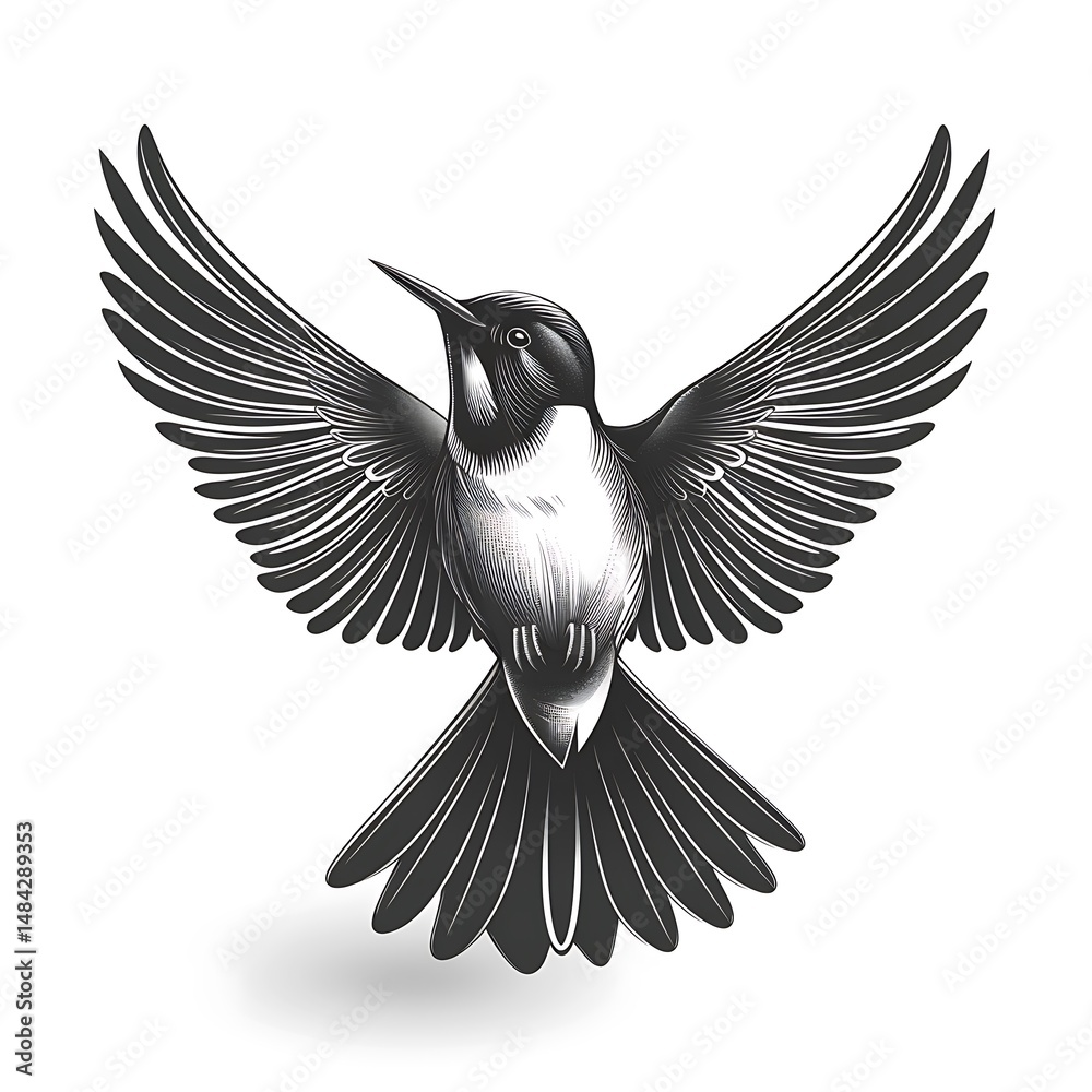 Naklejka premium Flying bird emblem with powerful extended wings vector high resolution photo