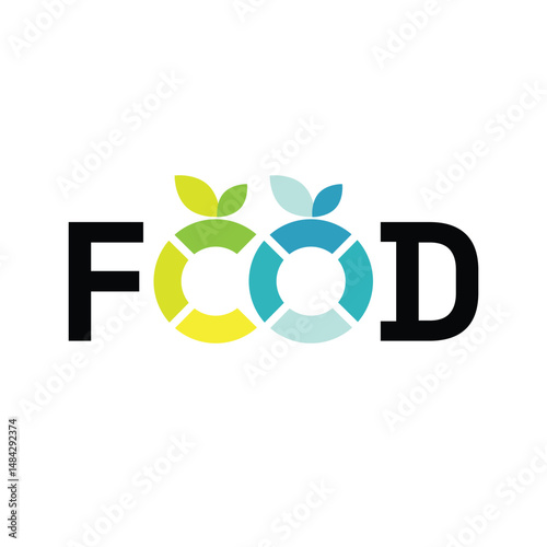 this is a simple flat word mark logo design of the word FOOD with letters OO shape like abstract fruits.  