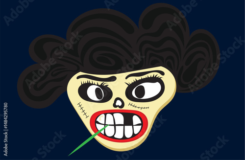 fierce-faced mistress character, Ladies face carton vector, print, adobe illutrator