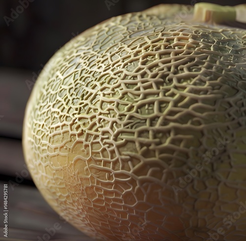 Detailed Surface of a Cantaloupe Melon, Highlighting its Distinctive Netted Skin