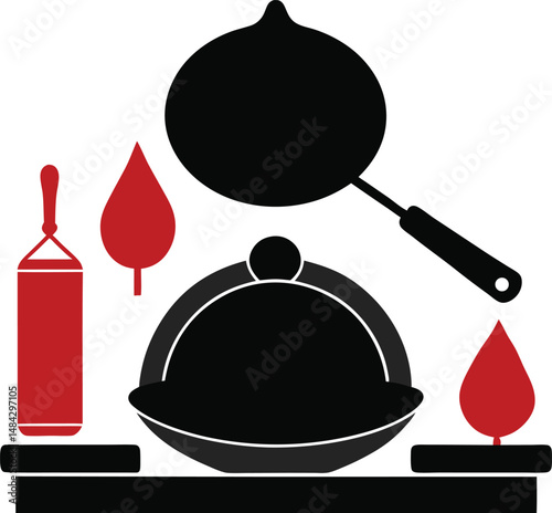Food Vector Silhouettes: Biryani, Kebab, Tea, and sweets (vector, silhouette, minimal, etc.).
