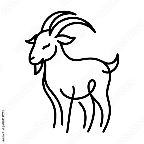 A minimalist line drawing of a goat, perfect for a clean and modern design. This simple yet elegant illustration captures the essence of a goat's form