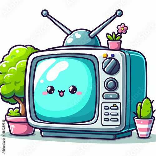 white background tv cartoon vector illustration