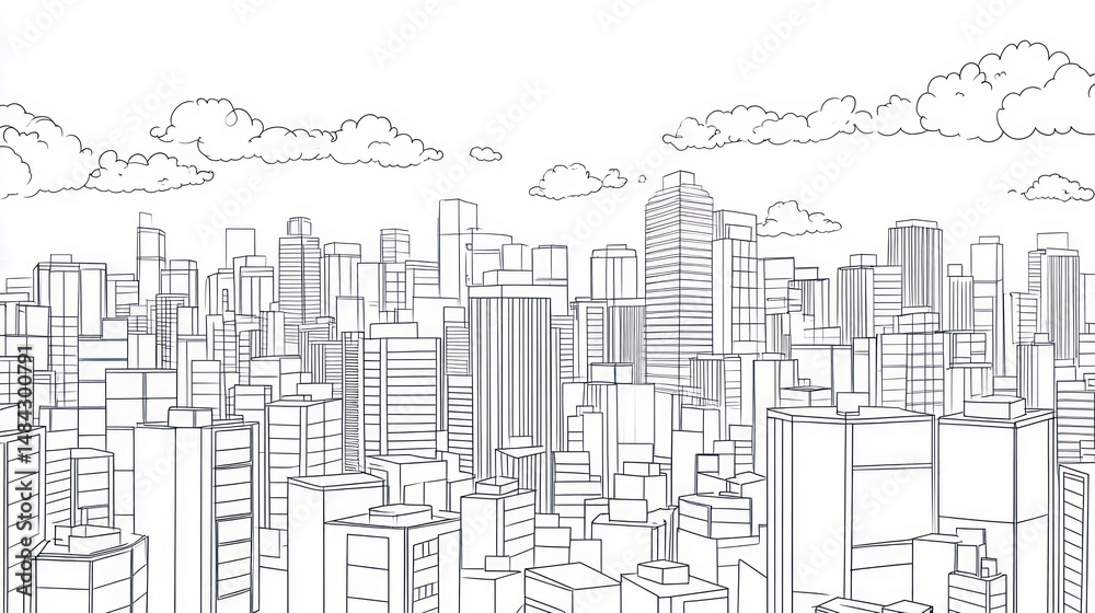 Obraz premium Cityscape sketch, urban architecture, drawing