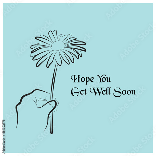 Get Well Soon Card with Hand Holding Daisy Flower