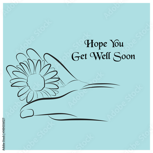 Open Hand with Daisy Flower - Get Well Soon Minimal Line Art