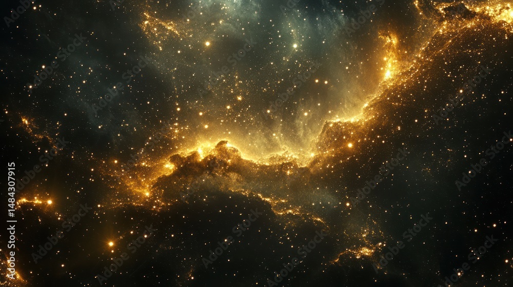 Obraz premium Cosmic Radiance: Golden Dust Clouds in the Vast Expanse of Outer Space