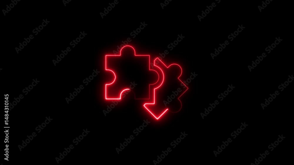Glowing red puzzle pieces illuminated against a sleek black background concept Glowing red puzzle pieces illuminated against a sleek black background concept