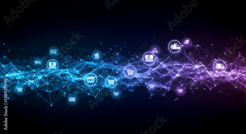 Wallpaper Mural Online transactions abstract blue network glowing e-commerce icons digital. Torontodigital.ca