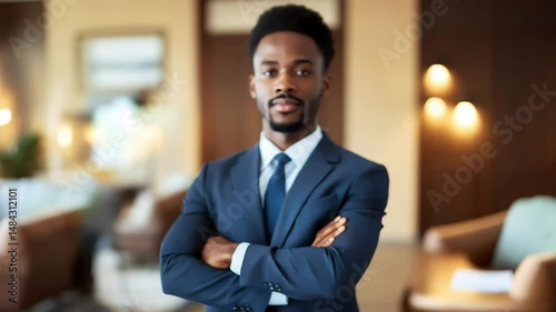 Wallpaper Mural Young Businessman Standing in Elegant Office Lobby Torontodigital.ca