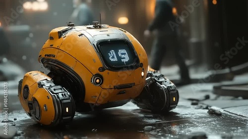 Wallpaper Mural Yellow, futuristic, small robot on a debris-strewn street Torontodigital.ca