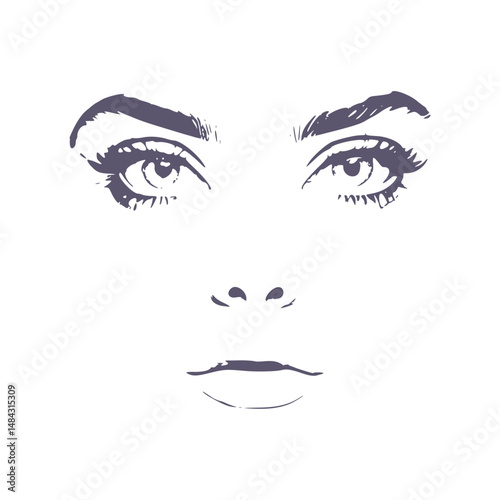 Young woman face front view in low key style. Elegant silhouette of a female head.