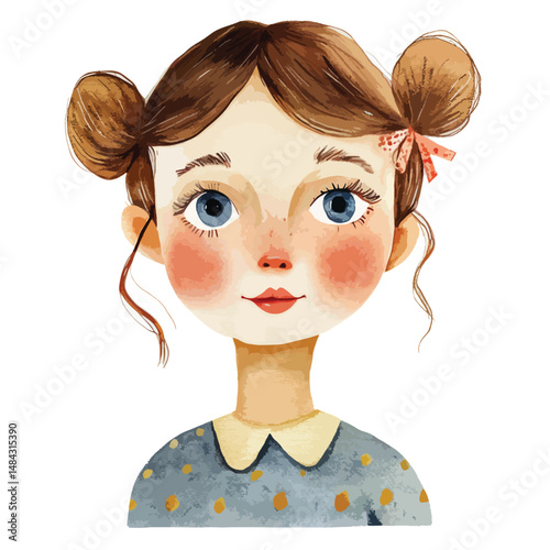 girl Banker cute watercolors illustration isolated on white background