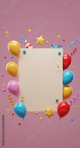 Colorful Balloons Celebration Party Invitation Blank Card Template Festive Design photo
