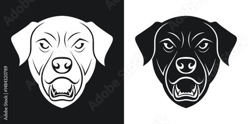 Black and white silhouette of an angry labrador retriever dog portrait illustration