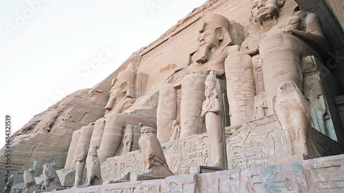 The great temple of Ramesses II, Abu Simbel, upper Egypt. Aswan, Egypt : Great Abu Simbel ancient temple of Pharaoh Ramses II in southern Egypt in Nubia next to Lake Nasser.