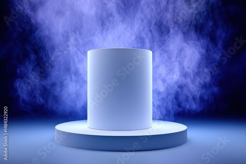 Mystical cylindrical pedestal with blue fog.