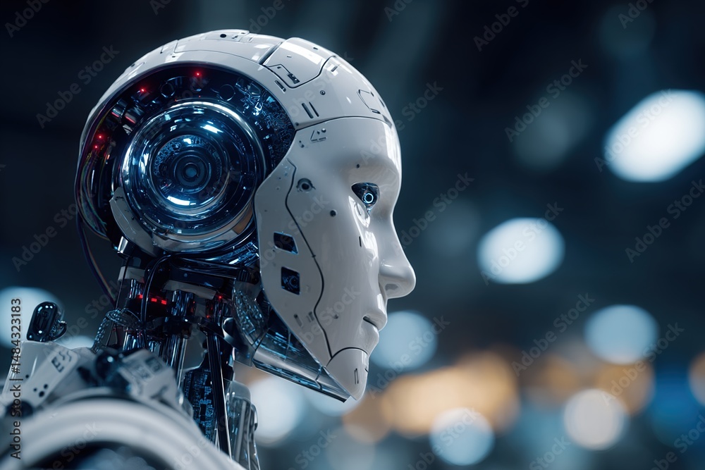 Fototapeta premium AI agents, AI powered business Solutions, AI assistants support human intelligence, Smart assistants for optimized workflows, AI driven solutions empower business, Automate tasks, Drive innovation.