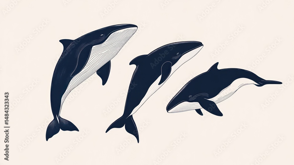 Fototapeta premium Three orcas leaping in the air