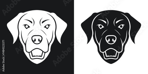 Vector illustration of a simple labrador retriever dog head in two contrasting color styles