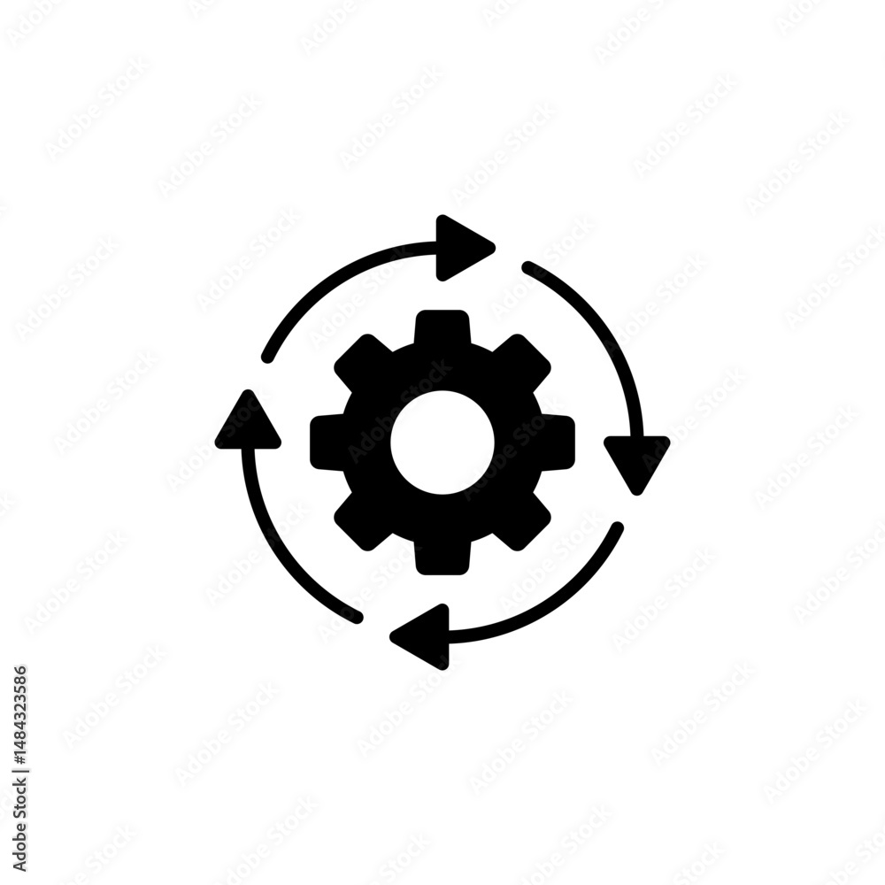 Workflow icon. Simple solid style. Operations, procedure, cog, gear, work, flow, pictogram, process, arrow, business concept. Vector illustration isolated Workflow icon. Simple solid style. Operations, procedure, cog, gear, work, flow, pictogram, process, arrow, business concept. Vector illustration isolated