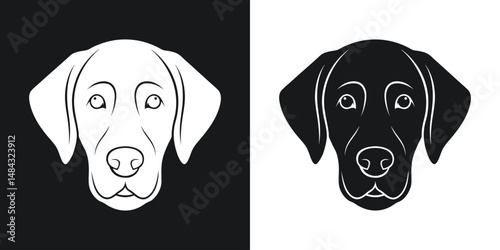 Silhouette portrait of a labrador retriever dog head in black and white artwork