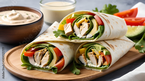 Grilled Chicken Wrap with Fresh Vegetables and Creamy Sauce
