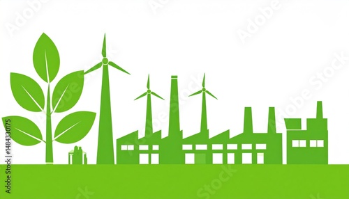 Symbolic green industry landscape featuring renewable energy and sustainability