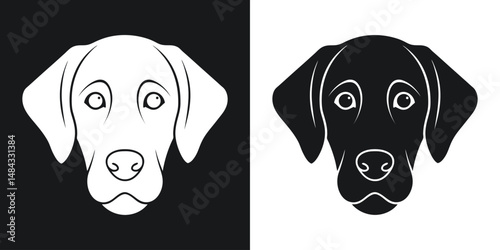 Vector silhouette illustration of labrador retriever dog face in black and white