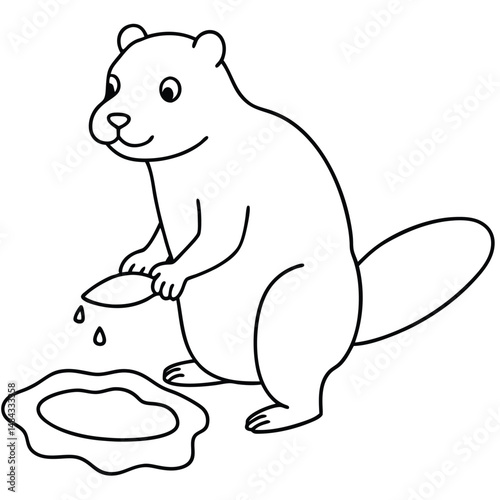 North American Beaver illustration white background