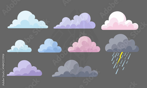 Colorful and Rainy Cloud Illustrations set