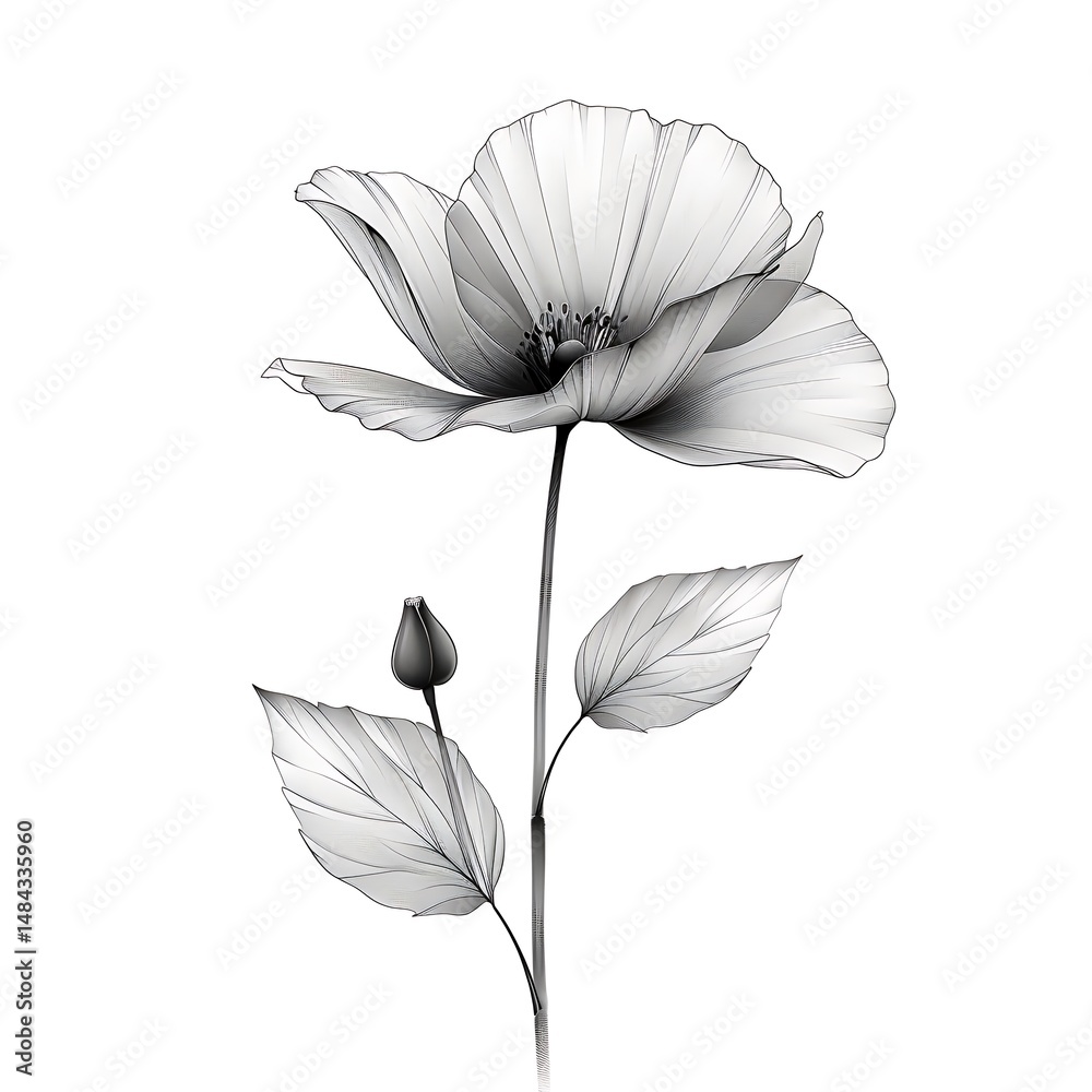 Fototapeta premium Delicate single bloom pencil outline high resolution picture