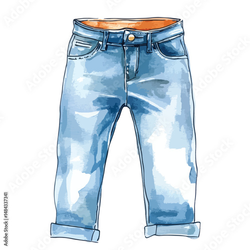 Jeans cute watercolors illustration isolated on white background