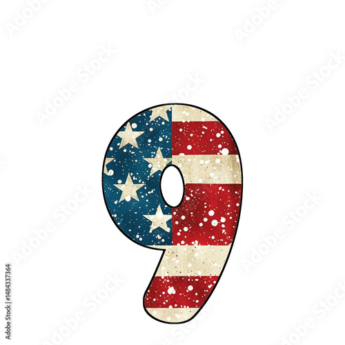 Number 9 with American Flag Design