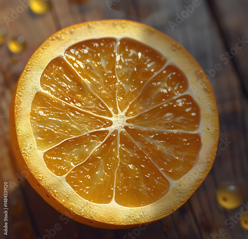 Detailed Macro Shot of a Translucent Orange Slice with Visible Segments and Texture